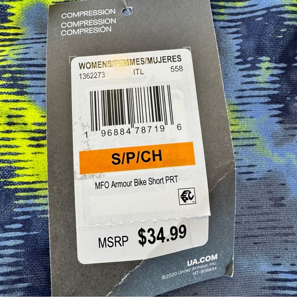 NWT Under Armour Women’s S Compression Bike Shorts High Rise 8” Geometric Print - Picture 3 of 12